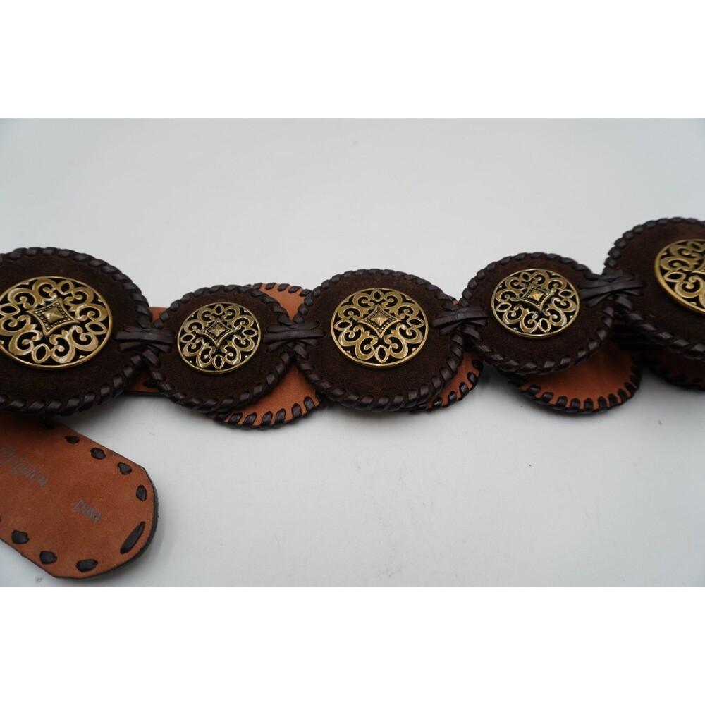 Brighton Brown Wide Suede Concho Belt Ornate Brass Medallions Western Cowgirl 3" - Picture 2 of 12